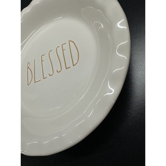 Rae Dunn “BLESSED” Pie Plate White/Black w/Fluted Edges 10.5 - Picture 2 of 3